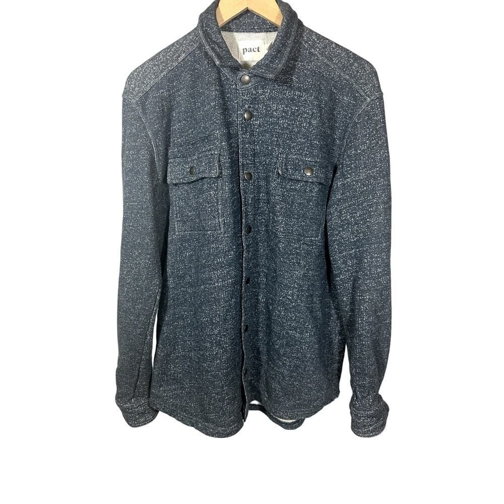 PACT Women's Snap Front Long Sleeve Organic Cotton Shacket/Jacket Gray Large